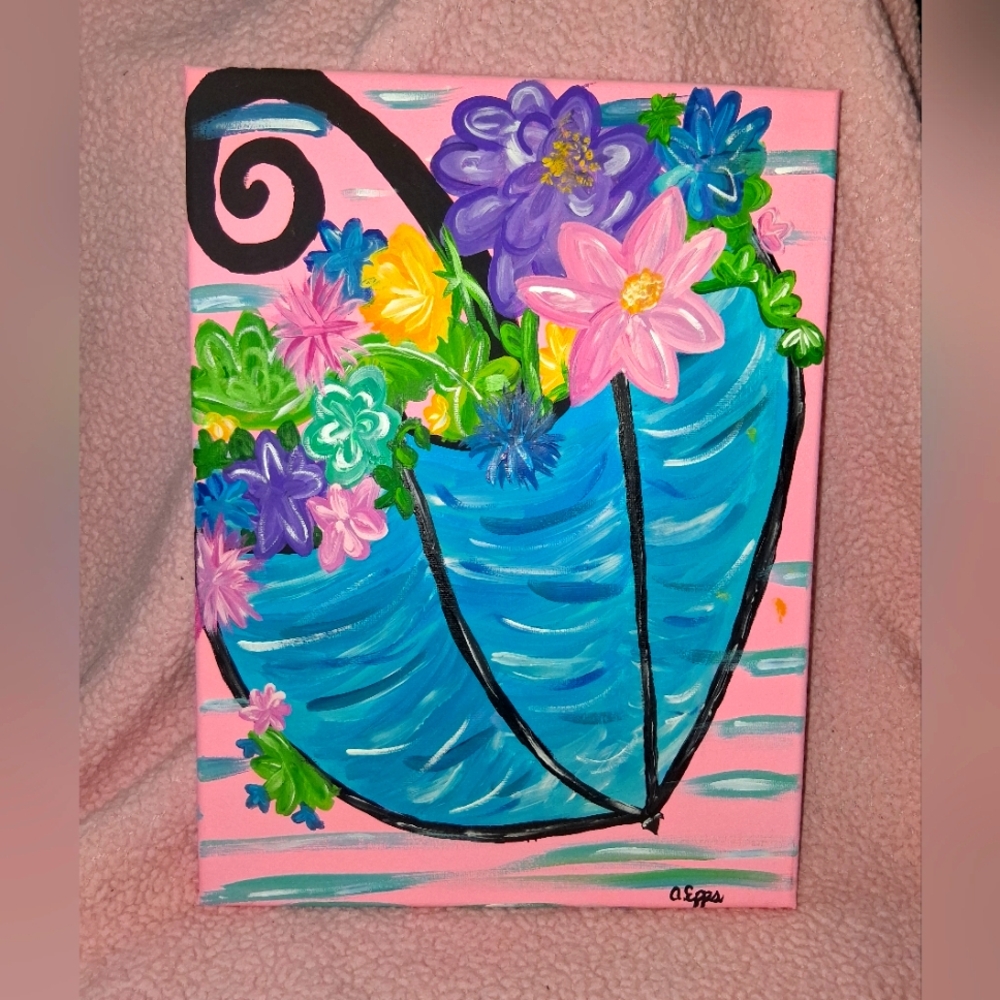 Original Acrylic Colorful Floral Stretched Canvas Art 12x16